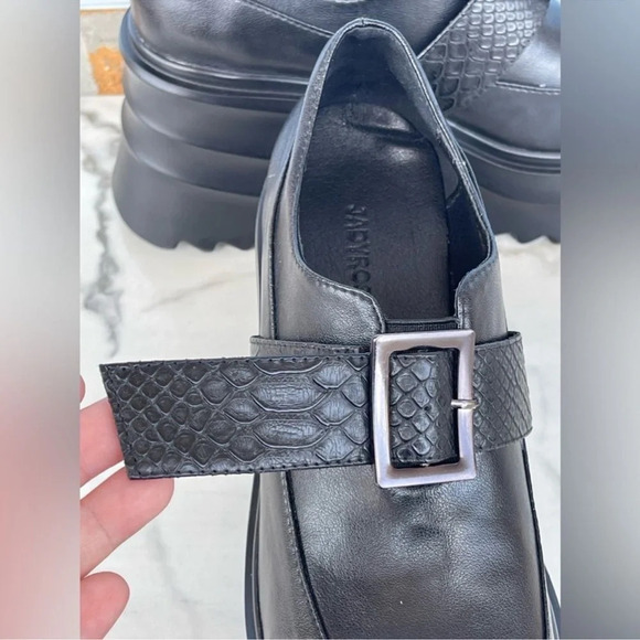 JADYROSE | BLACK MATTE LEATHER CHUNKY HEEL LOAFER SIZE 38/8 - Picture 7 of 14